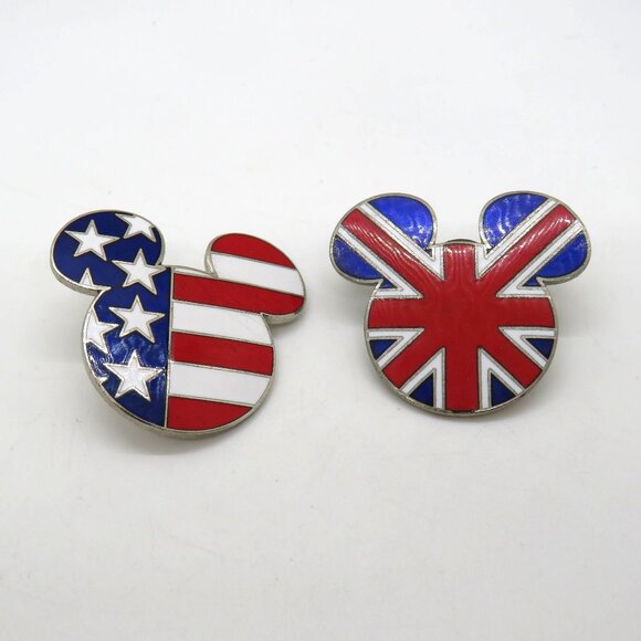 Lot 2‎ Disney Mickey Mouse Flag Pins United States United Kingdom Enamel - Picture 2 of 16